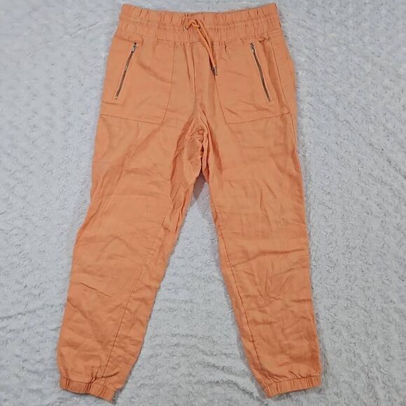 Athleta Cabo Linen Jogger Womens Size 8 100% Linen Pants Cactus Peach Orange - Picture 1 of 7
